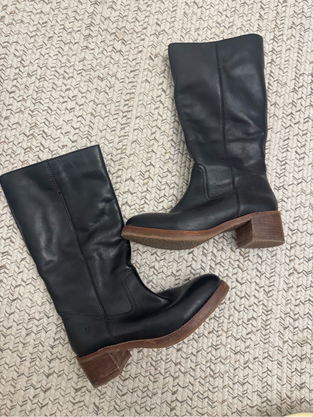 Frye Camryn Tall Pull-On Black Leather Boots, Size 9M